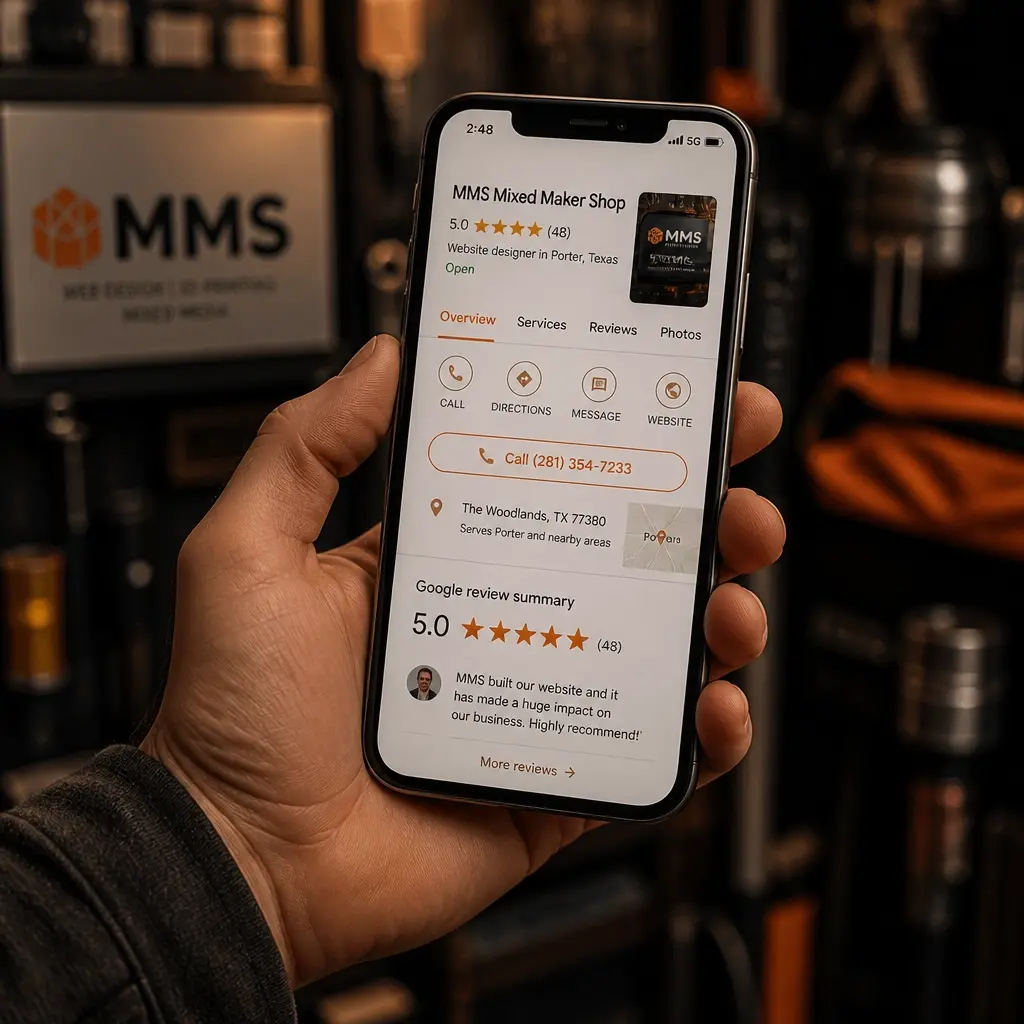 Google Business Profile view on a mobile phone at a job site