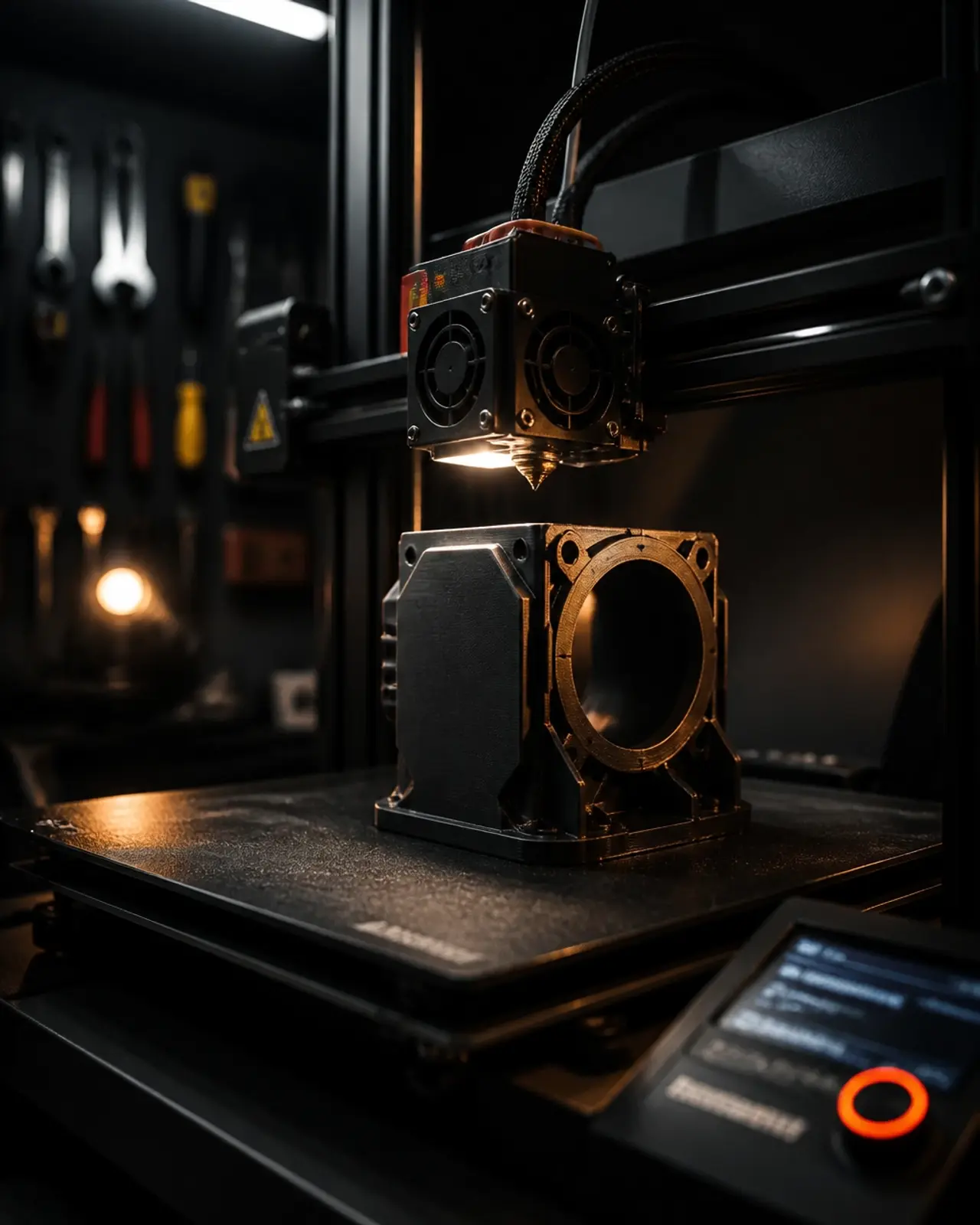 A 3D printer creating the weatherproof housing for the weather station