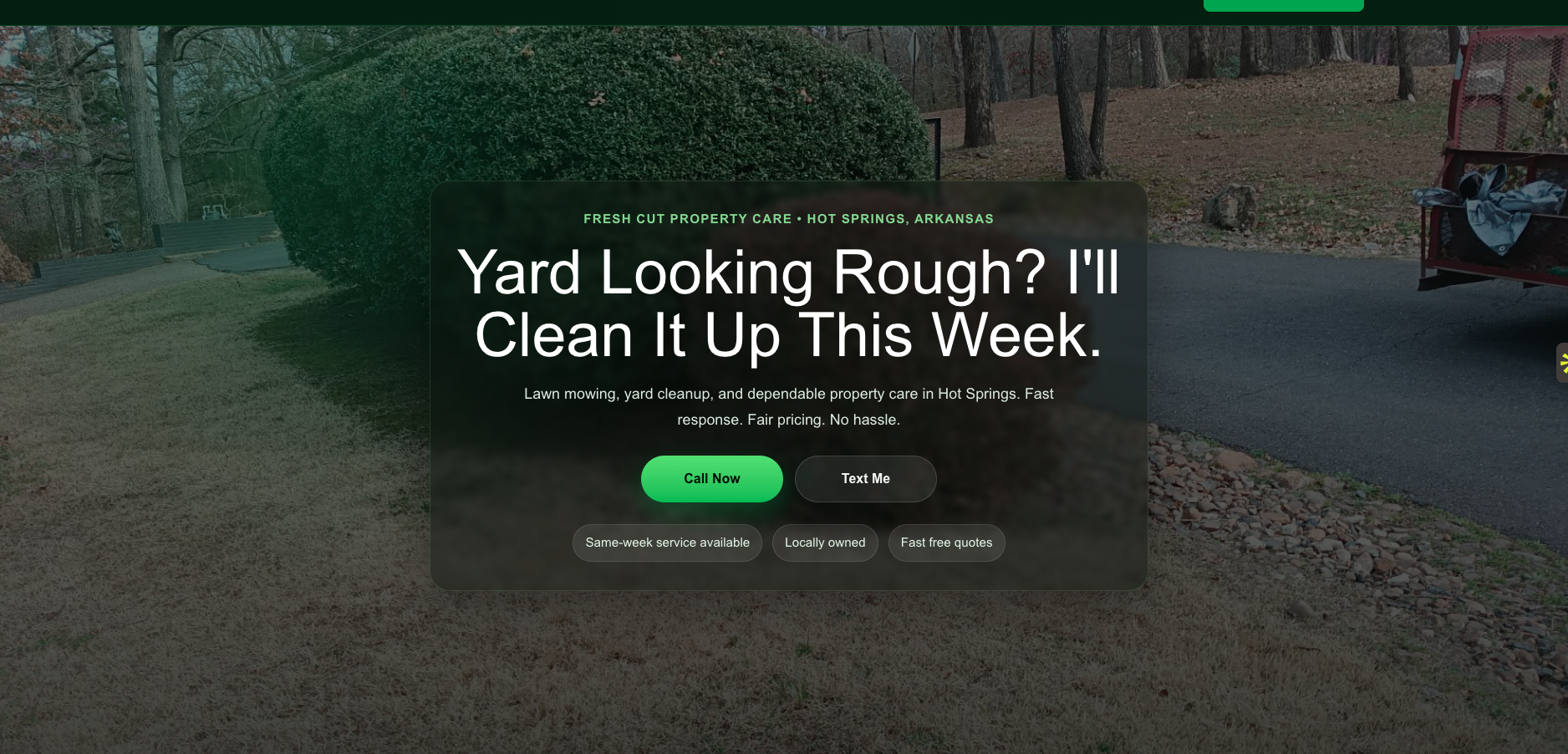 Homepage preview of Fresh Cut Property Care — full lawn care website hero